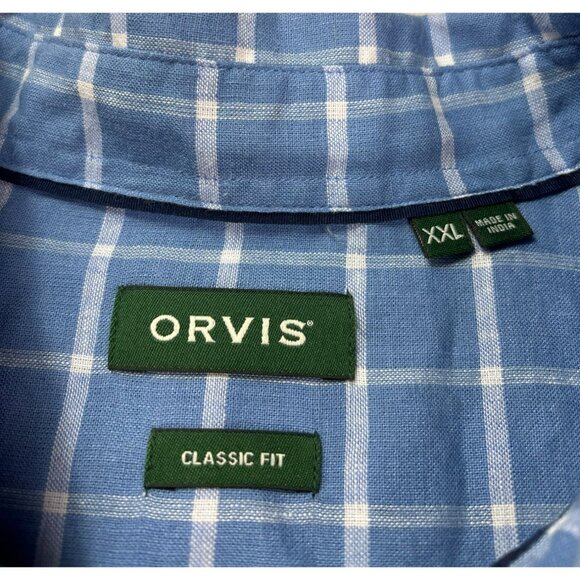 Orvis Mens Classic Fit Plaid Performance Linen Blend Shirt Size XXL Blue White - Picture 5 of 8